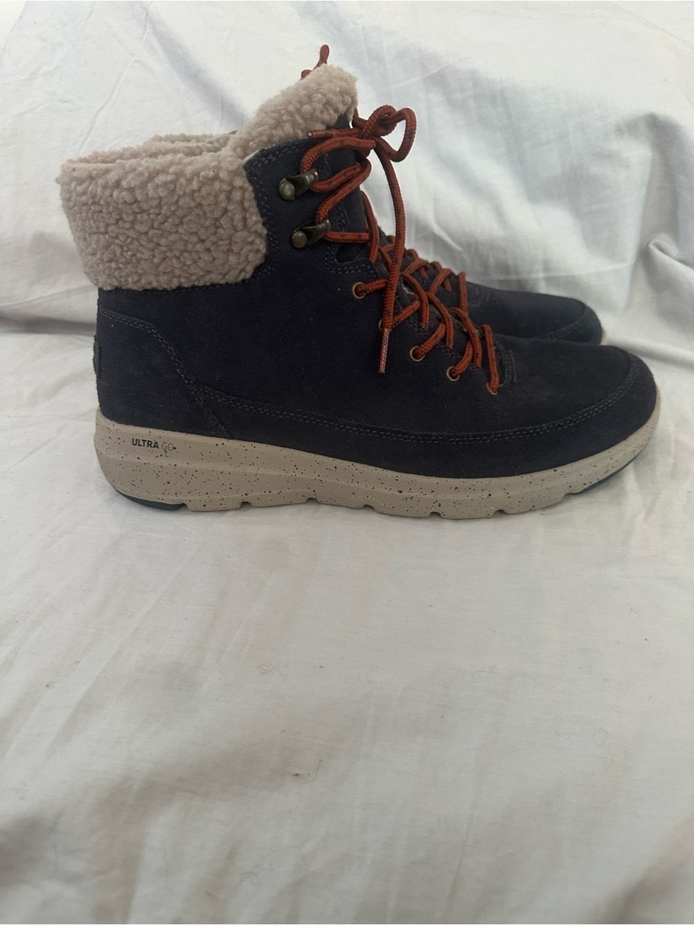 Skechers Dark Navy Suede Casual Shoes with Speckled Cream Soles - Picture 2 of 9